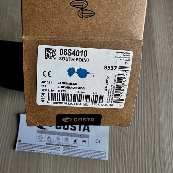 NEW Costa South Point 580G Polarized Blue Mirror Aviator Sunglasses Gunmetal - Picture 7 of 7